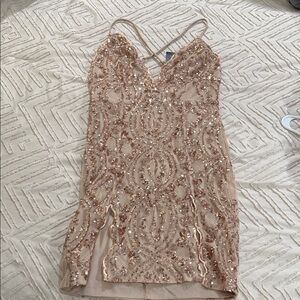 Fashion Nova Sequin Mini Dress in Rose Gold